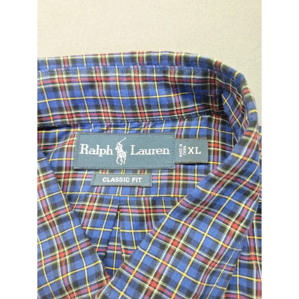 Polo Ralph Lauren Mens XL Blue Red Plaid Classic Fit Button Down Preppy Casual